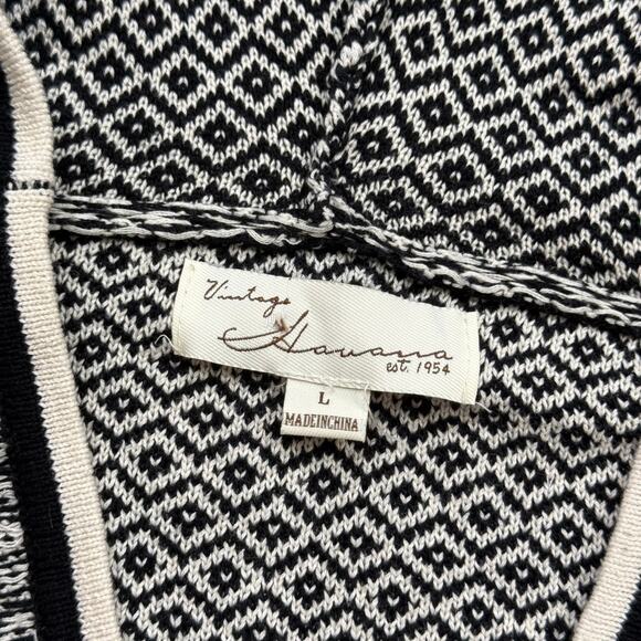 Vintage Havana Fringe Trim Baja Hoodie L Black Cream Patterned Pullover - Picture 5 of 7